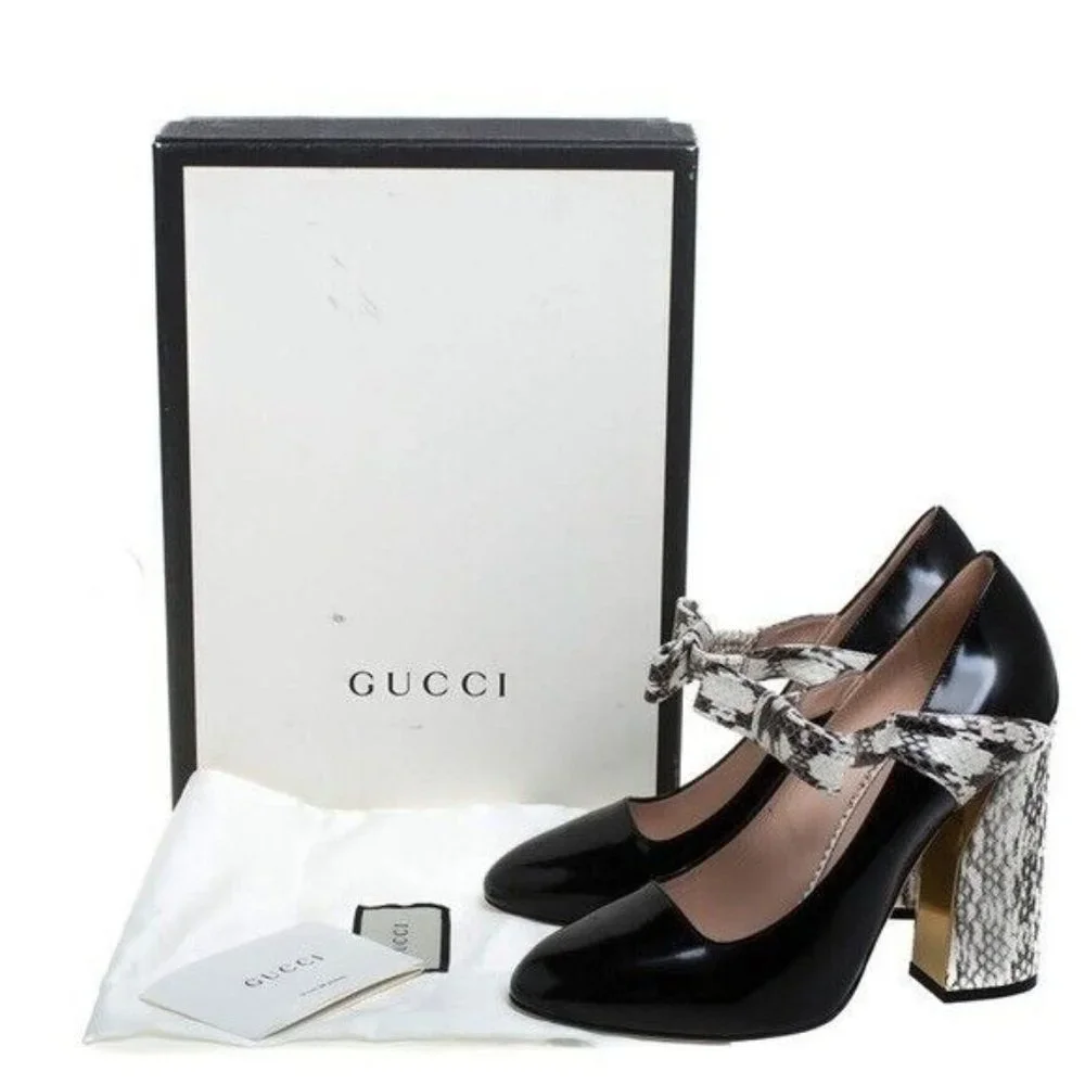 Gucci Tricolor Leather Snakeskin Nimue Mary Jane Pumps Heels. EU 38 (US 8) - Picture 9 of 9